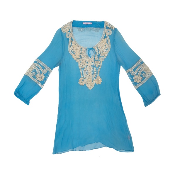 Calypso St. Barth Sheer Embroidered Tunic Dress Blue Size XS - Picture 3 of 6